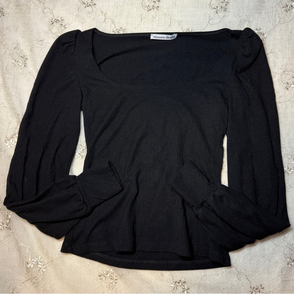 reformation jeans black ribbed long sleeve square‑neck top – size xs (tagged xs)